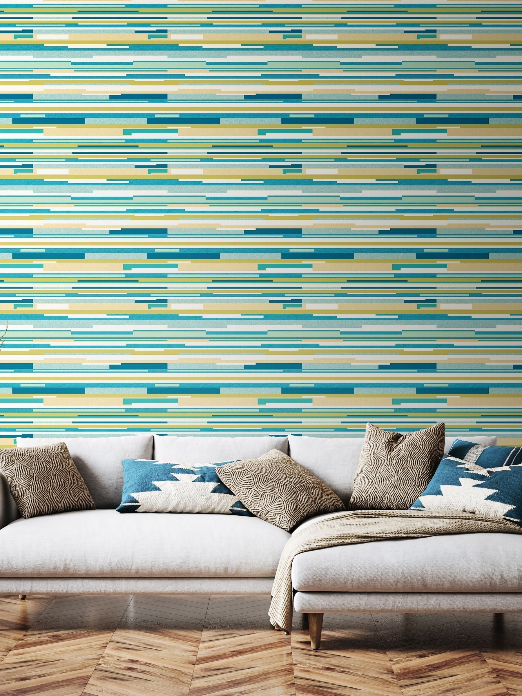 Hoopla Walls teal blue stripe wallpaper 10m, UK version