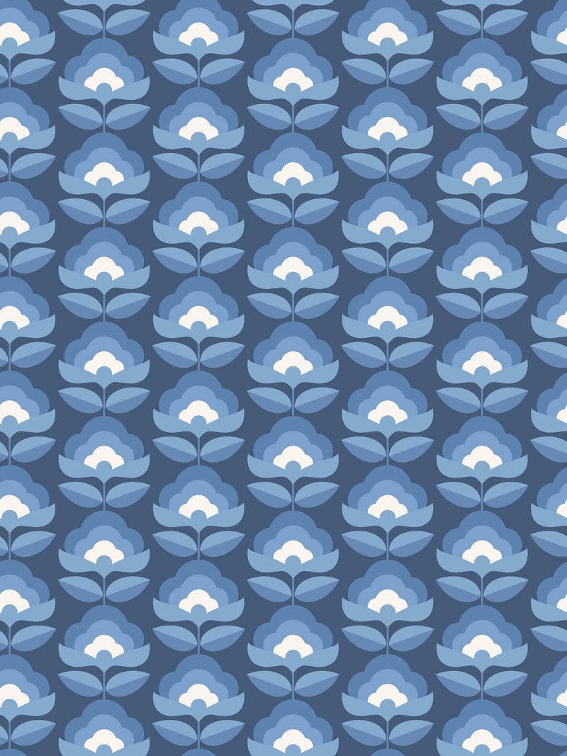Hoopla Walls Indigo Mix Retro Flower wallpaper 10m, UK version
