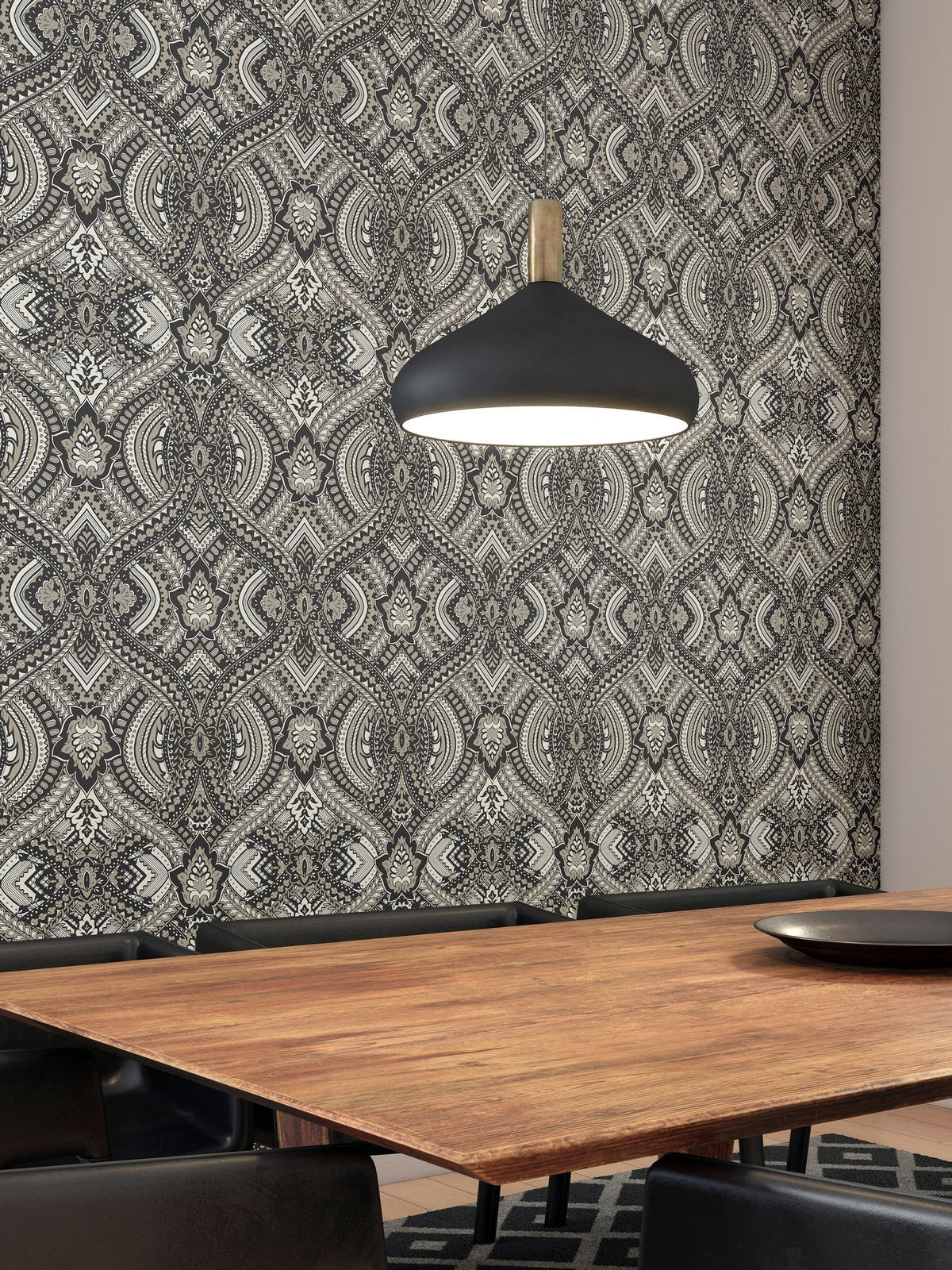 Hoopla Walls black Ogee Damask wallpaper 10m, imported from the UK