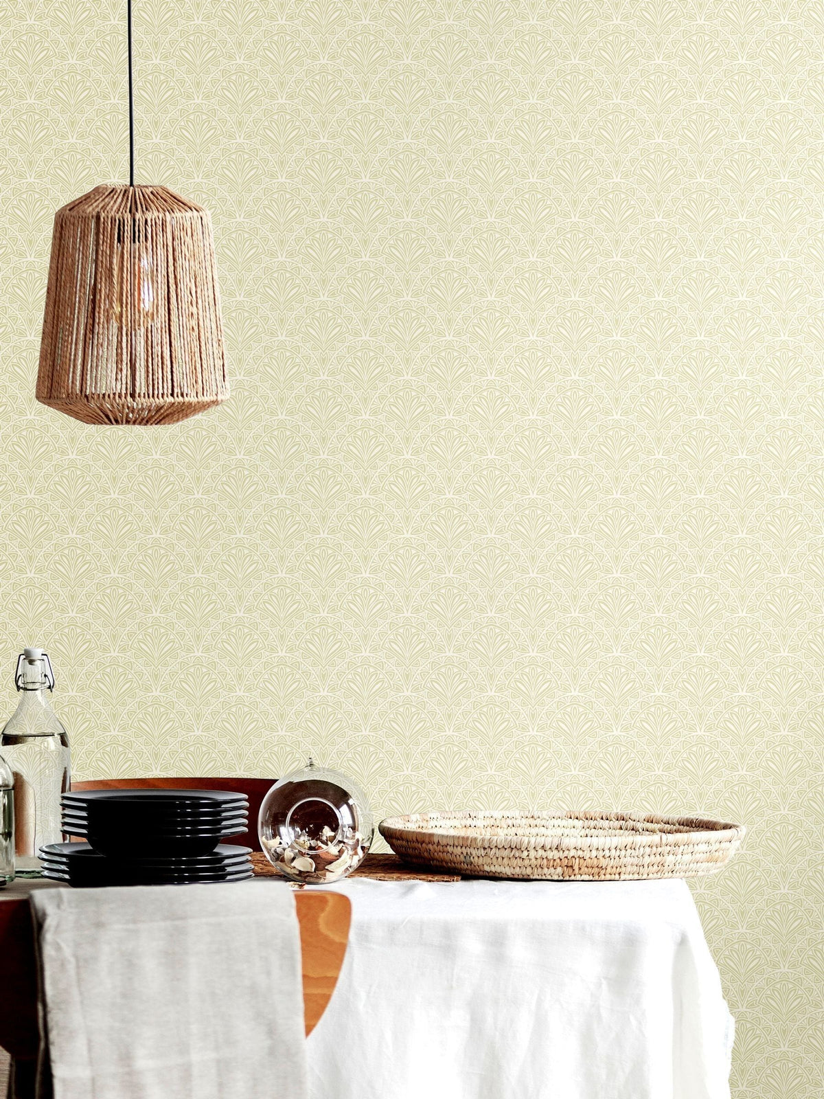 Hoopla Walls Sage Ditsy Deco Fan wallpaper 10M, imported from the UK