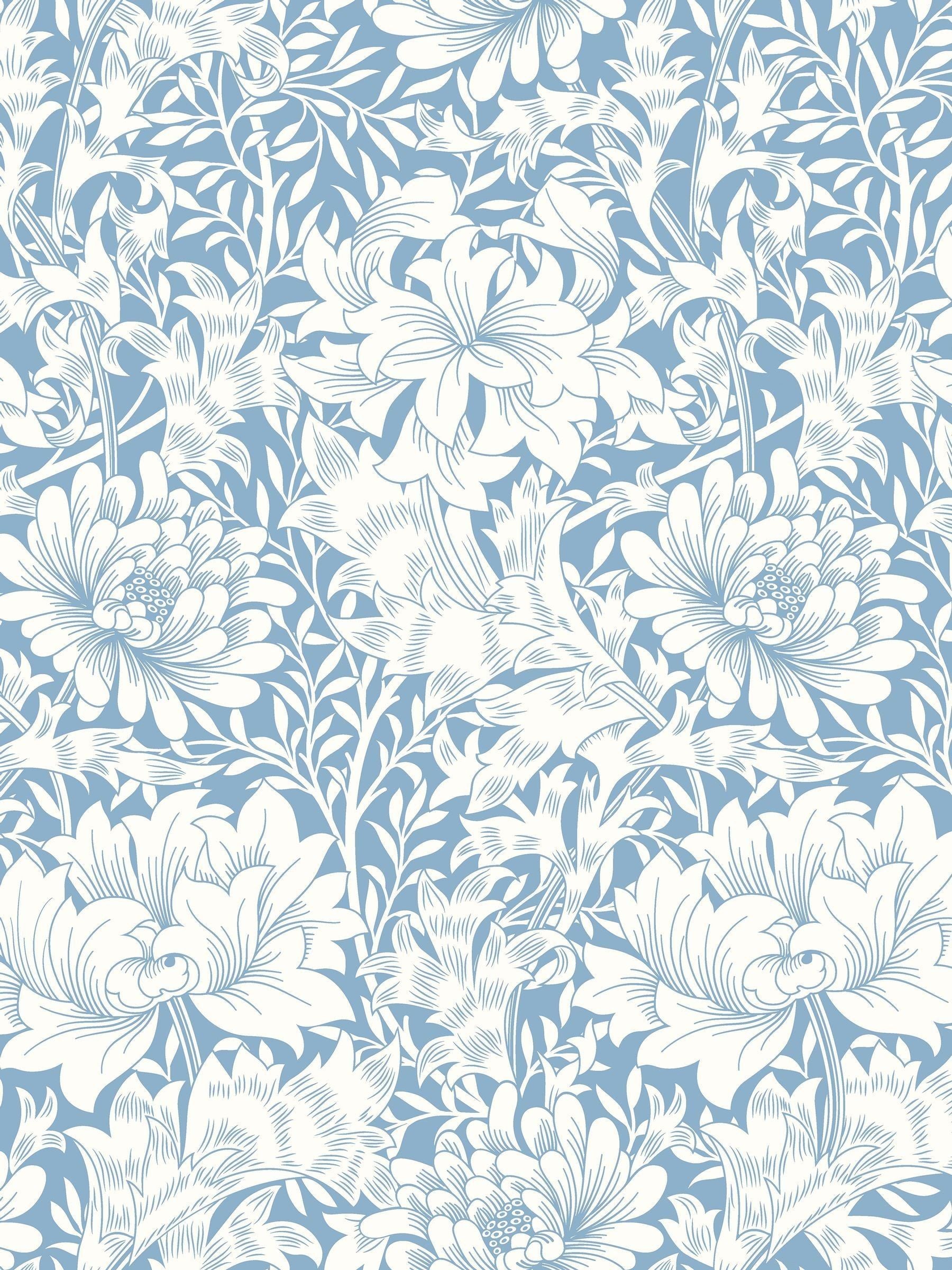 Hoopla Walls Wedgewood Blue Chrysanthemum wallpaper 10m, imported from the UK