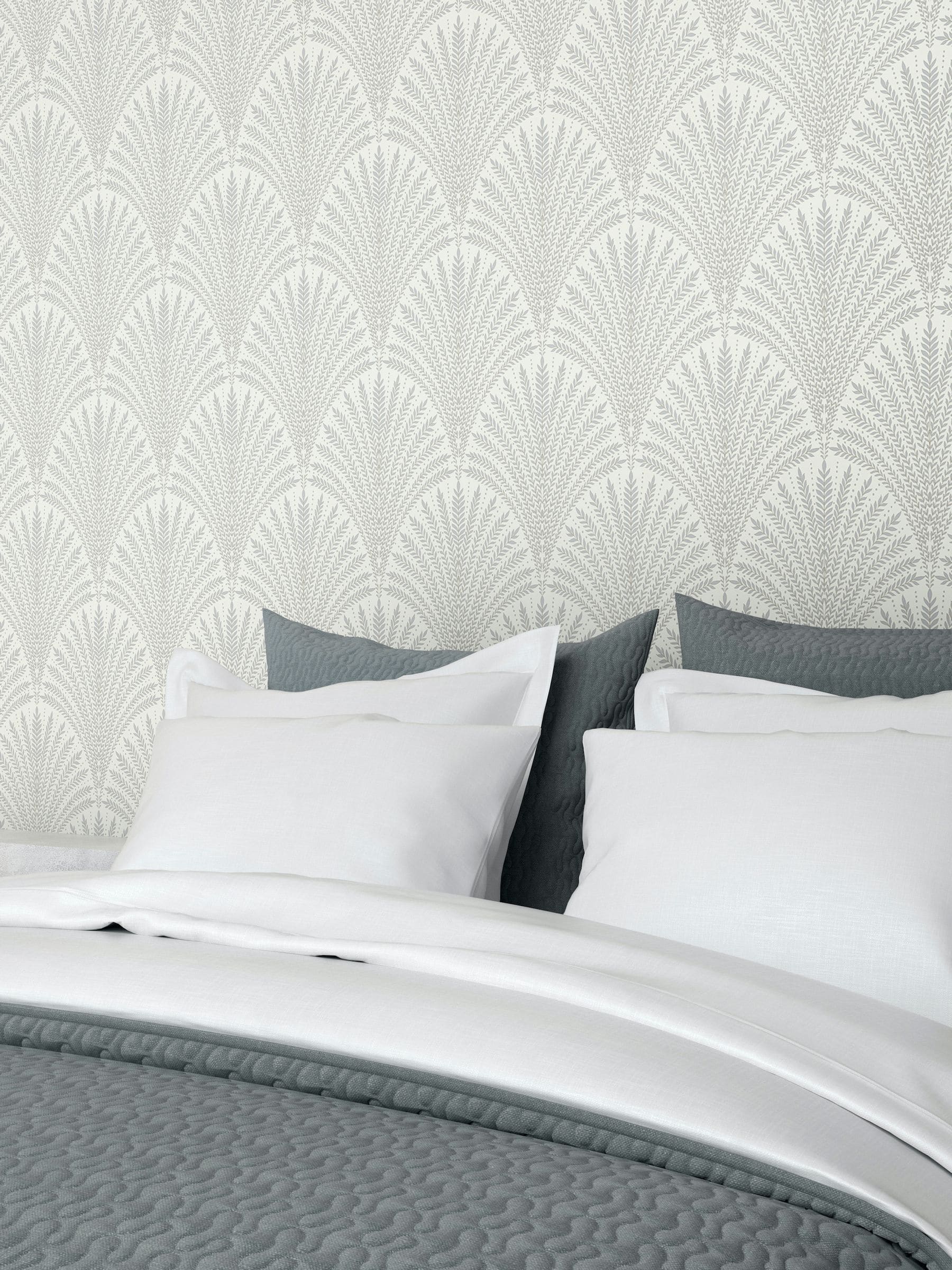 Hoopla Walls grey leaf fan wallpaper 10m, imported from the UK