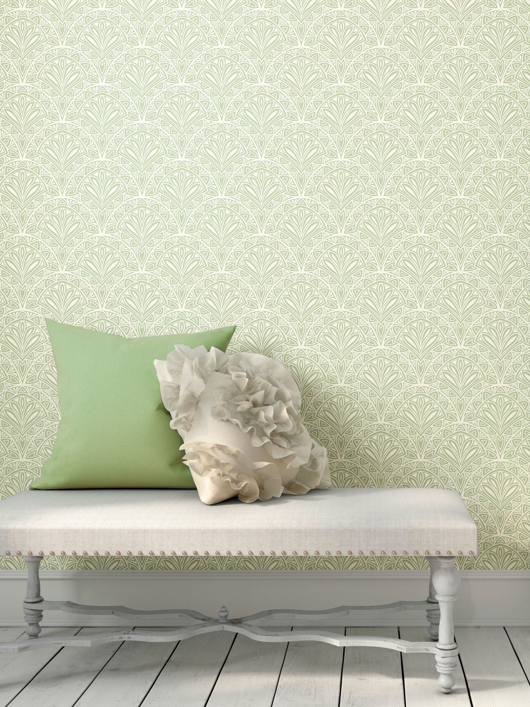 Hoopla Walls Green Ditsy Deco Fan wallpaper 10m, imported from the UK