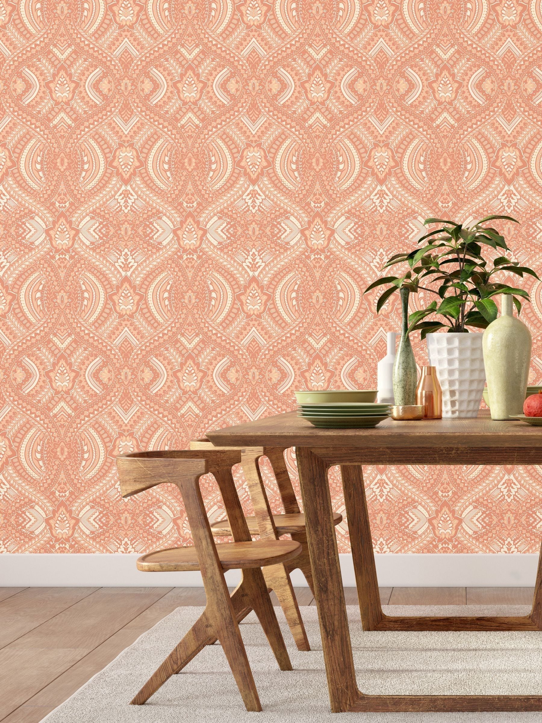 Hoopla Walls orange ogee damask wallpaper 10m - British product