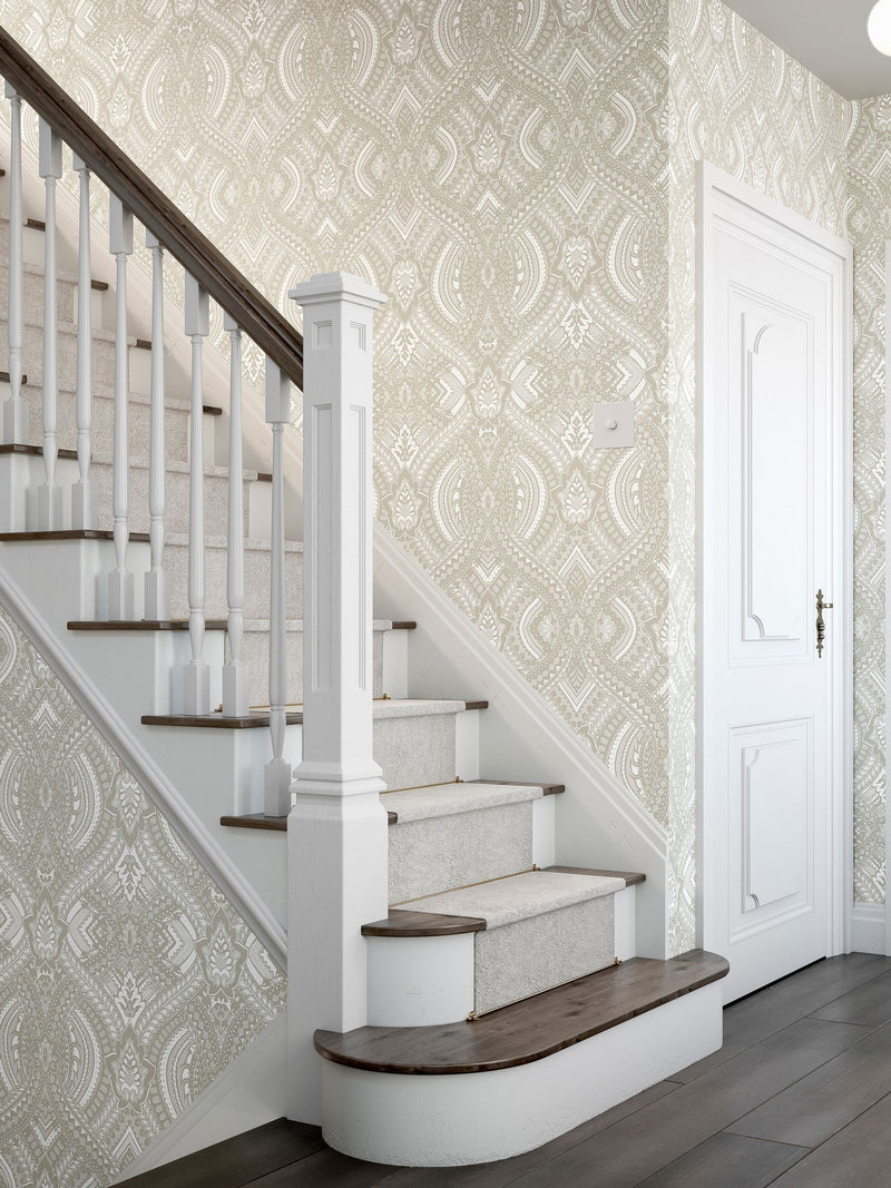 Hoopla Walls Natural Ogee Damask wallpaper 10M - British product
