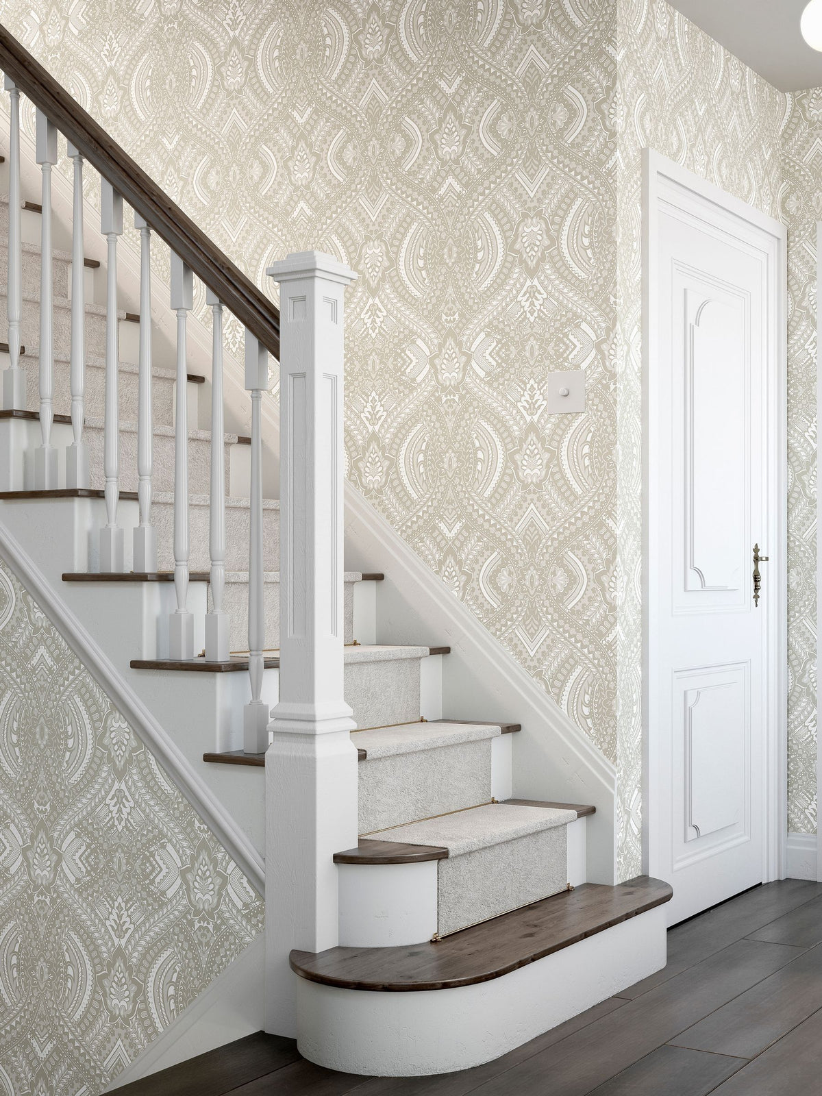 Hoopla Walls Natural Ogee Damask wallpaper 10M - British product