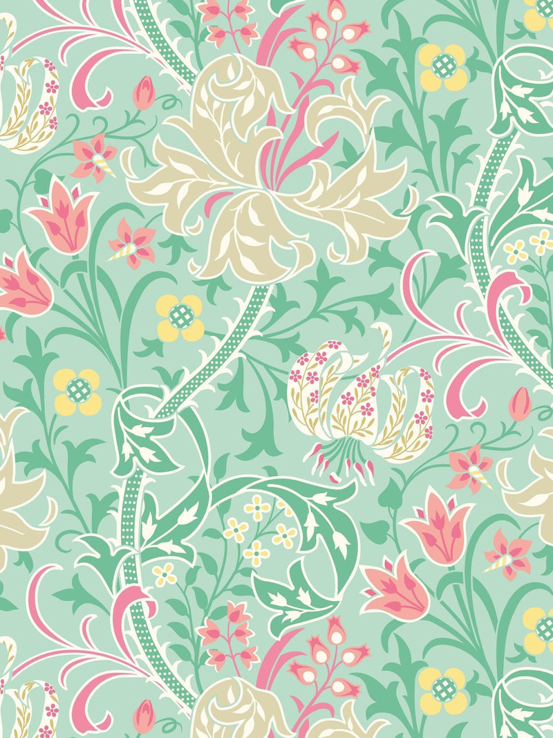 Hoopla Walls mint green Lily Ogee wallpaper 10m roll - British product