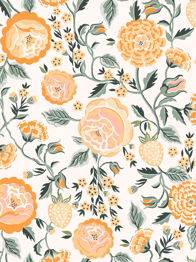 Cath Kidston Strawberry Garden yellow wallpaper roll 10m, imported from the UK