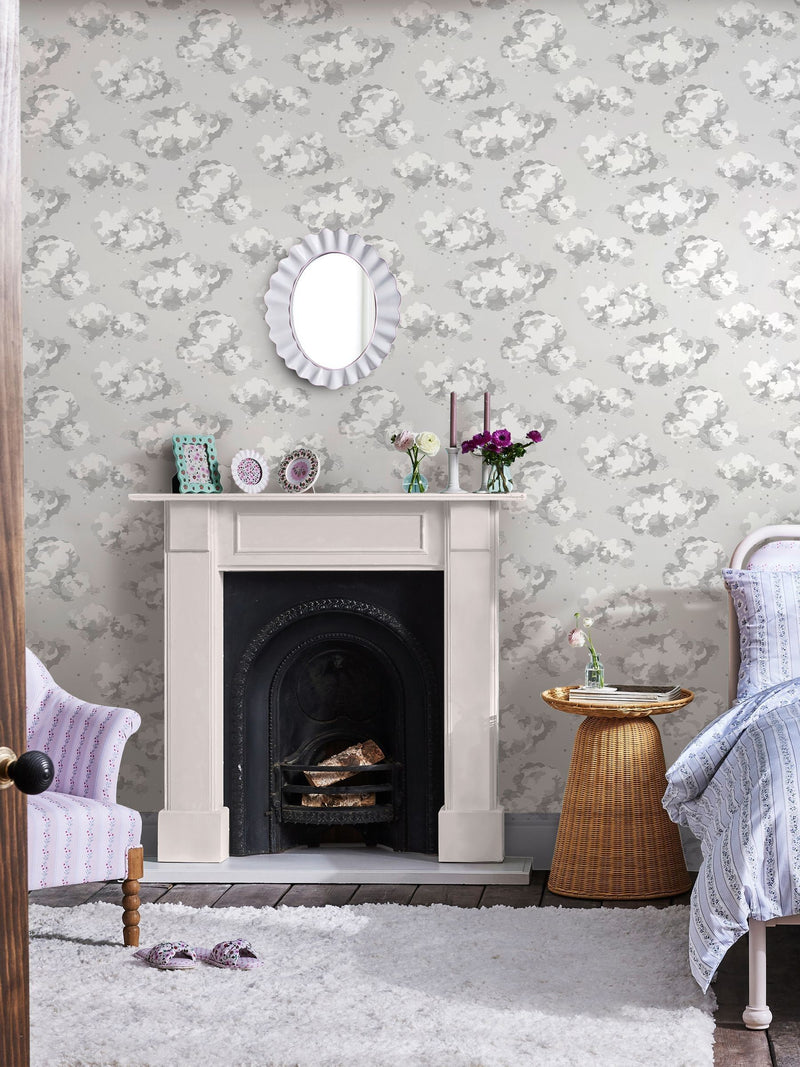 Cath Kidston neutral silver linings wallpaper roll, imported from the UK