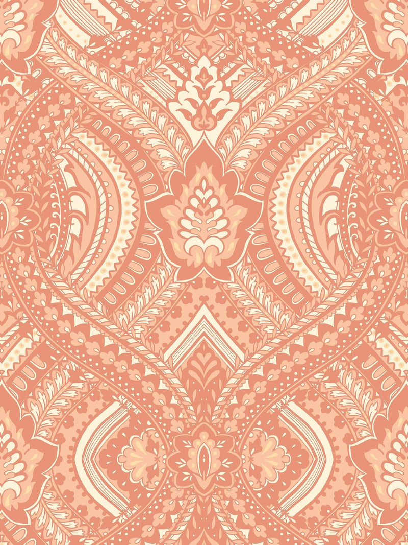 Hoopla Walls Orange Ogee Damask A4 Wallpaper Sample