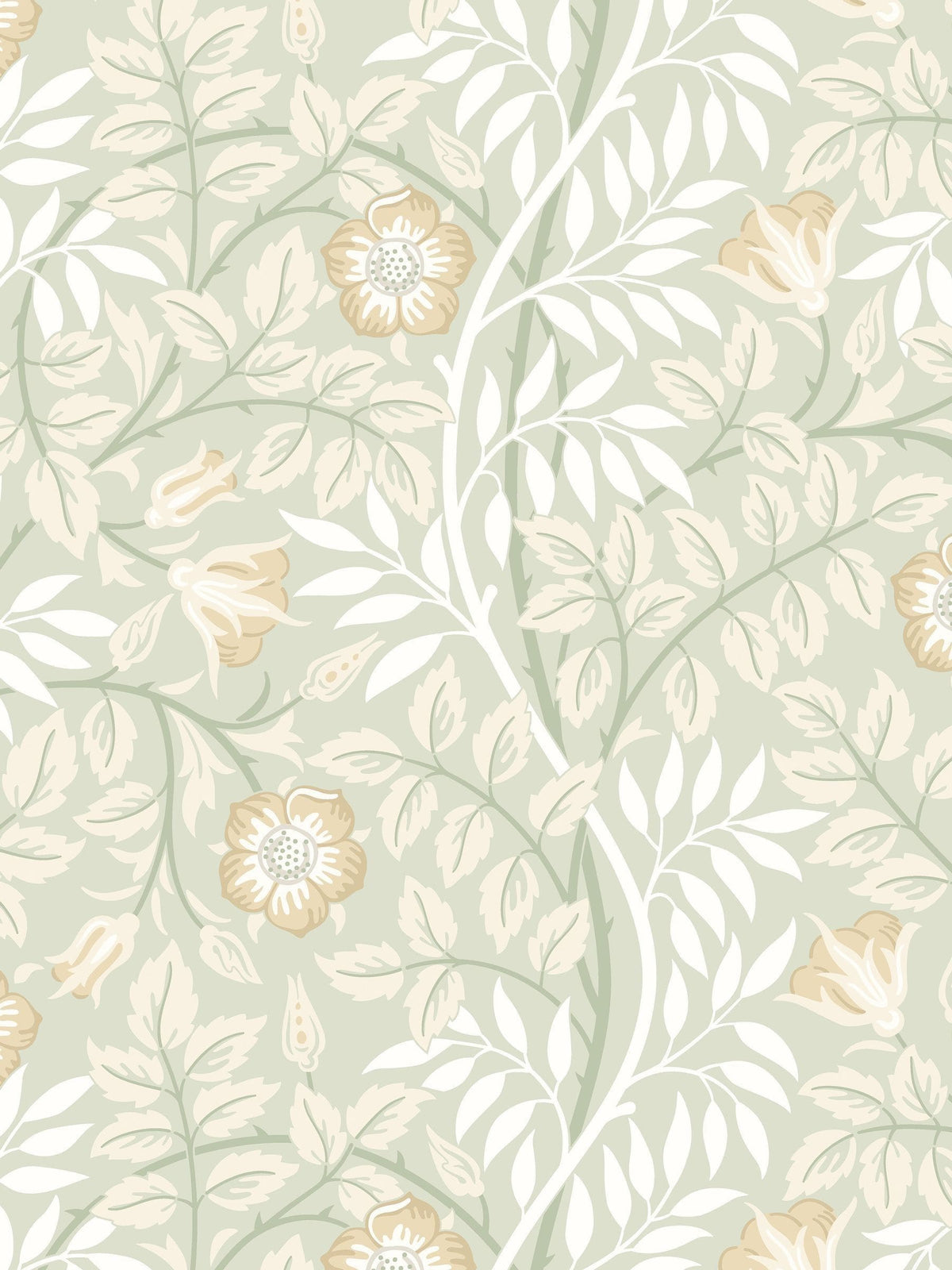 Hoopla Walls wallpaper sample Sage Green Rosehip A4, imported from the UK