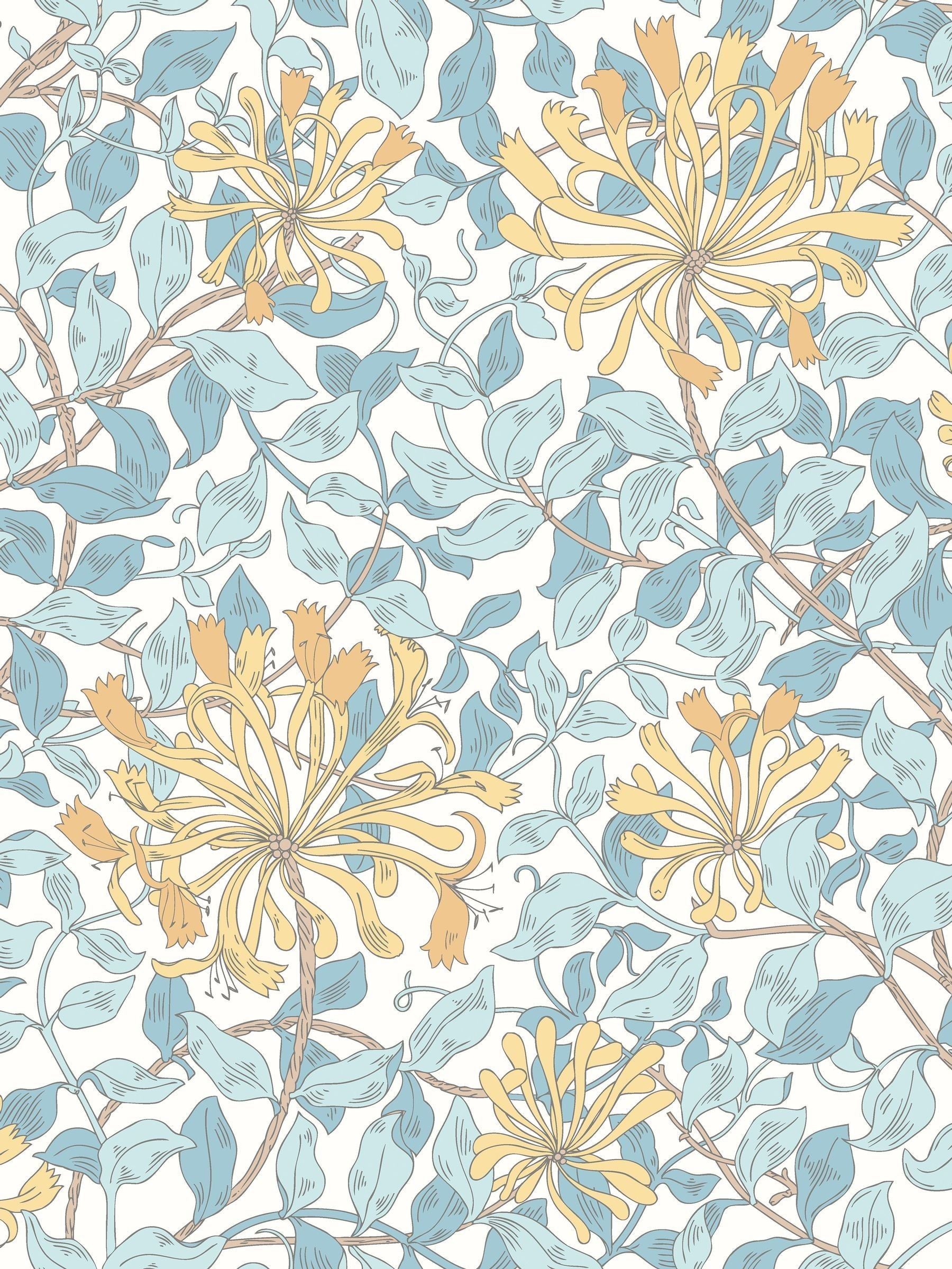 Hoopla Walls Soft Blue Honeysuckle Leaf Trail A4 Wallpaper Sample