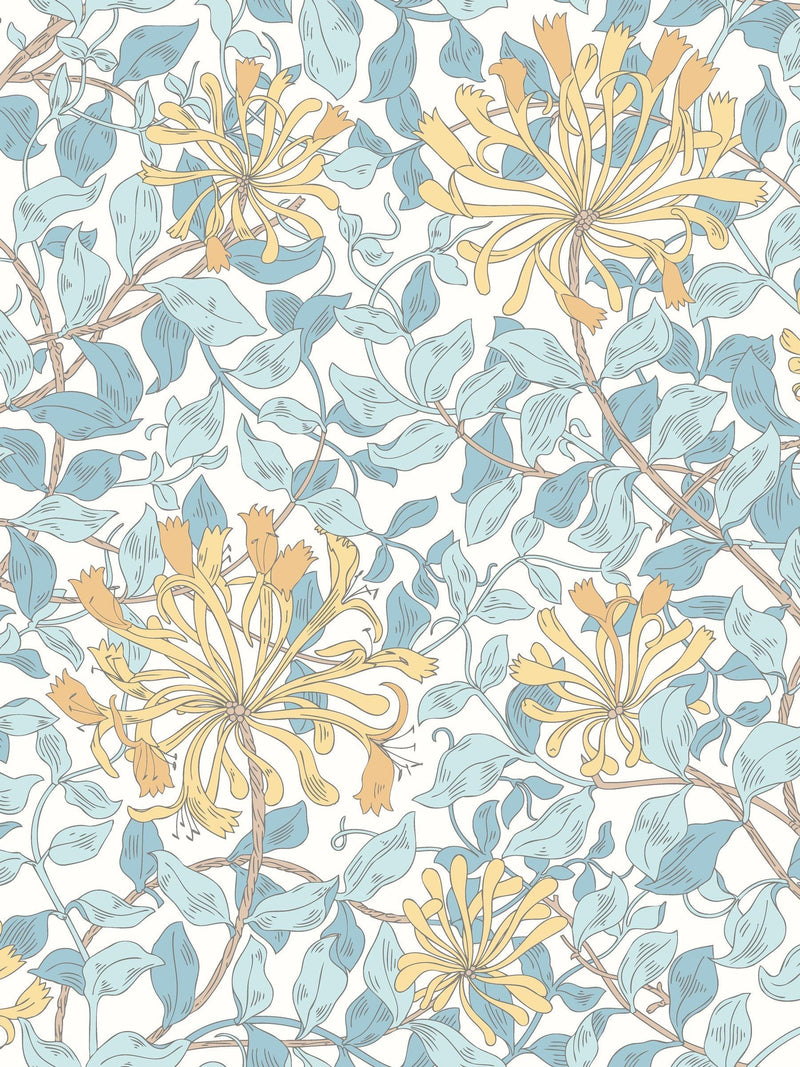 Hoopla Walls Soft Blue Honeysuckle Leaf Trail A4 Wallpaper Sample