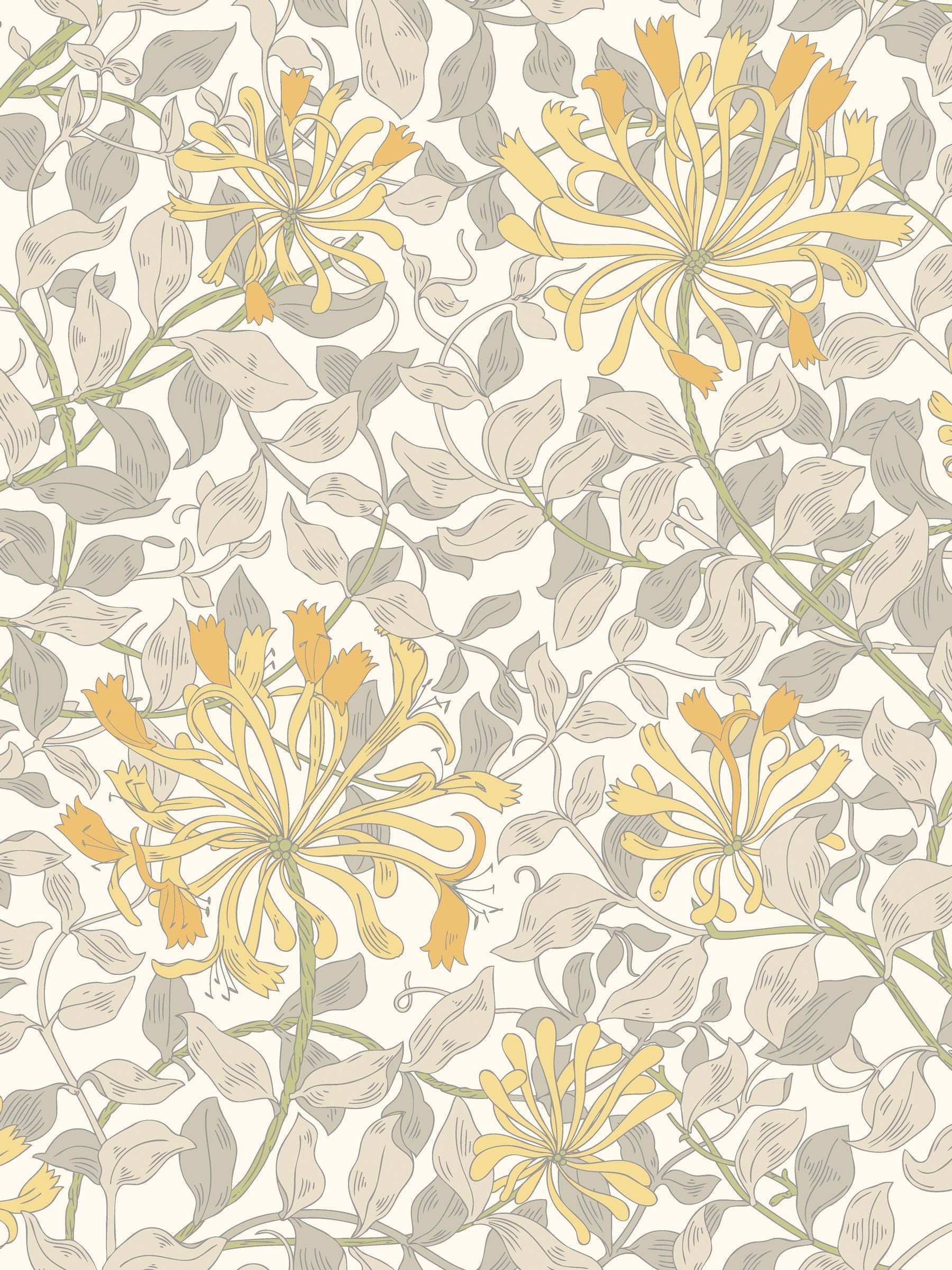 Hoopla Walls Warm Grey Honeysuckle Leaf Trail A4 Wallpaper Sample