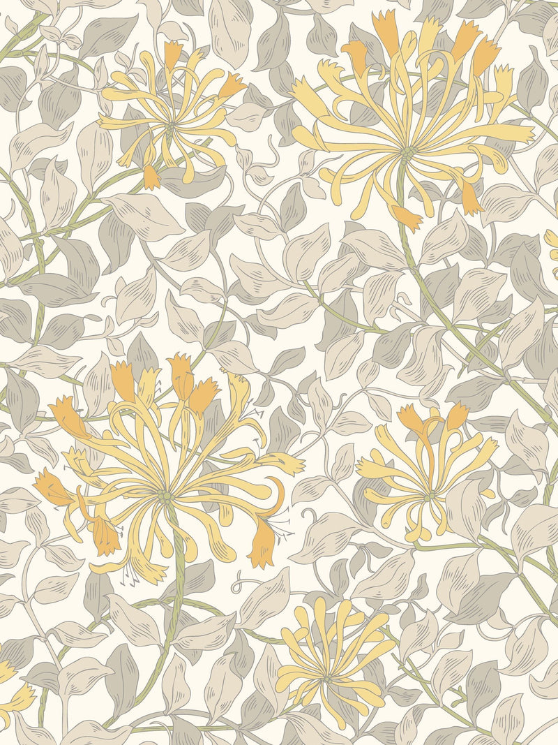 Hoopla Walls Warm Grey Honeysuckle Leaf Trail A4 Wallpaper Sample