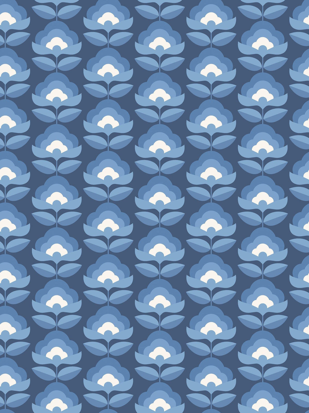Hoopla Walls wallpaper sample Indigo Mix Retro Flower Print A4, imported from the UK