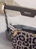 Leopard print makeup bag set with clear mini pouch (British brand)