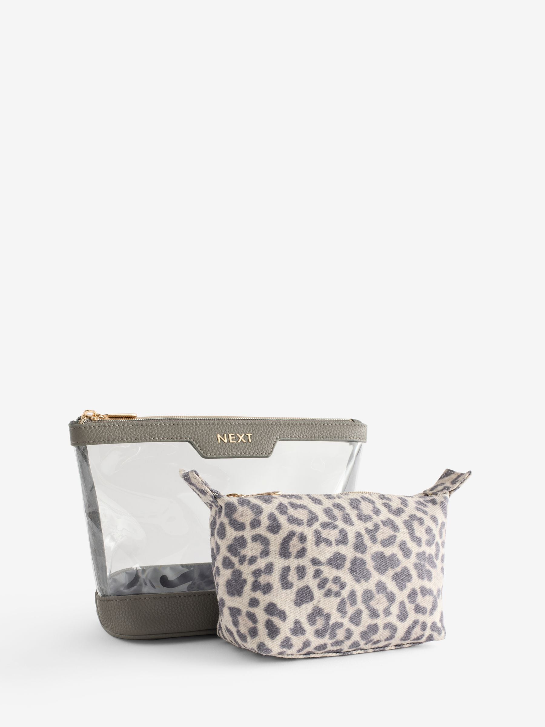 Leopard print makeup bag set with clear mini pouch (British brand)
