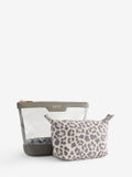 Leopard print makeup bag set with clear mini pouch (British brand)