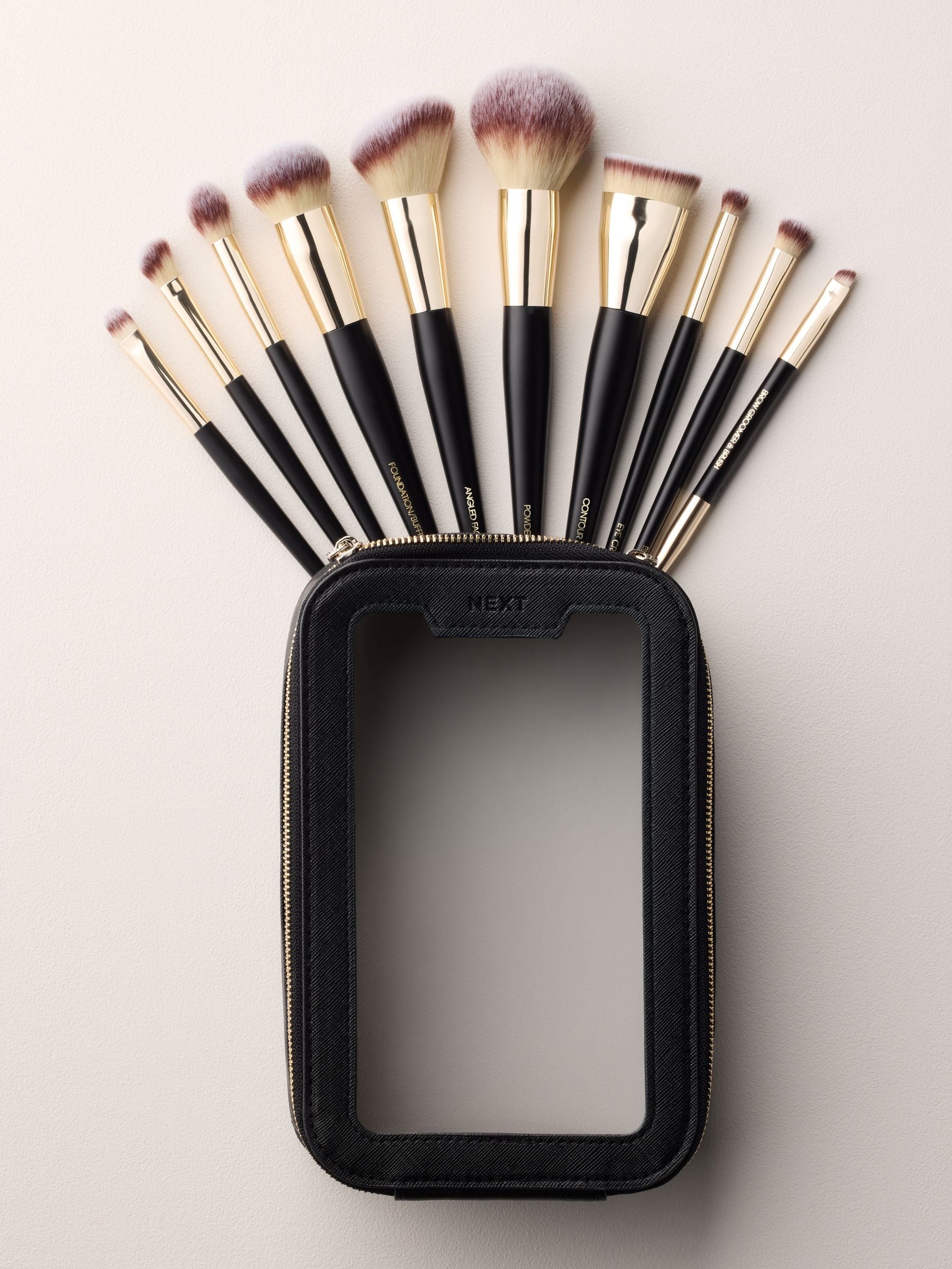 10 piece makeup brush set with travel bag, imported from the UK