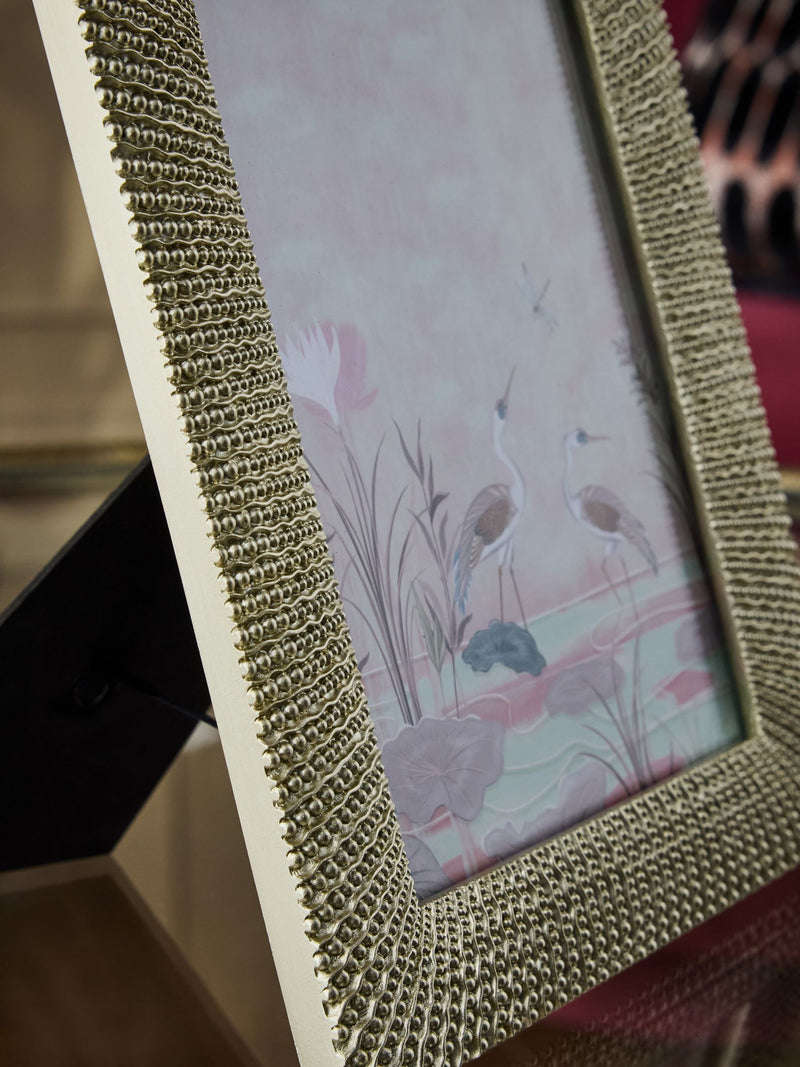 Gold diamonte photo frame with beaded texture, imported from the UK
