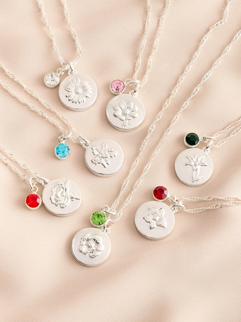 Silver Tone Birthstone Flower Necklace (British brand)