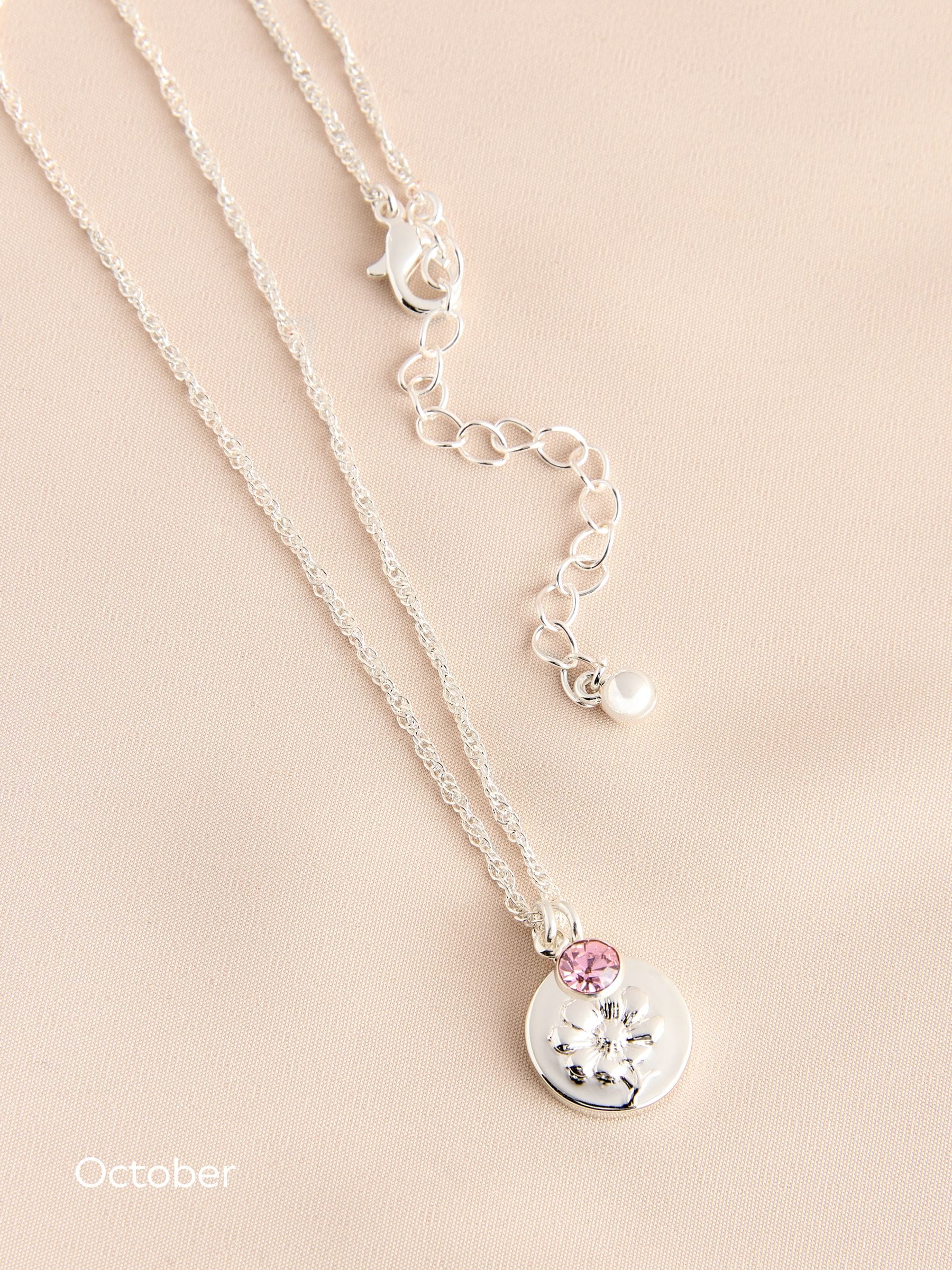 Silver Tone Birthstone Flower Necklace (British brand)