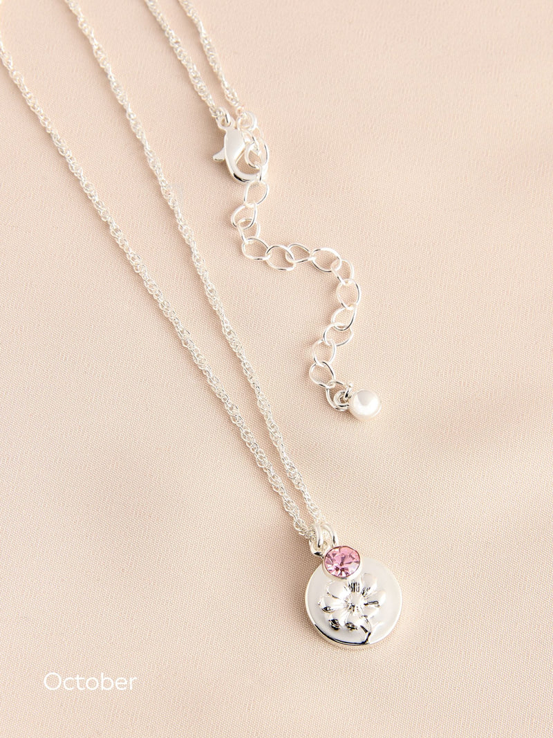 Silver Tone Birthstone Flower Necklace (British brand)