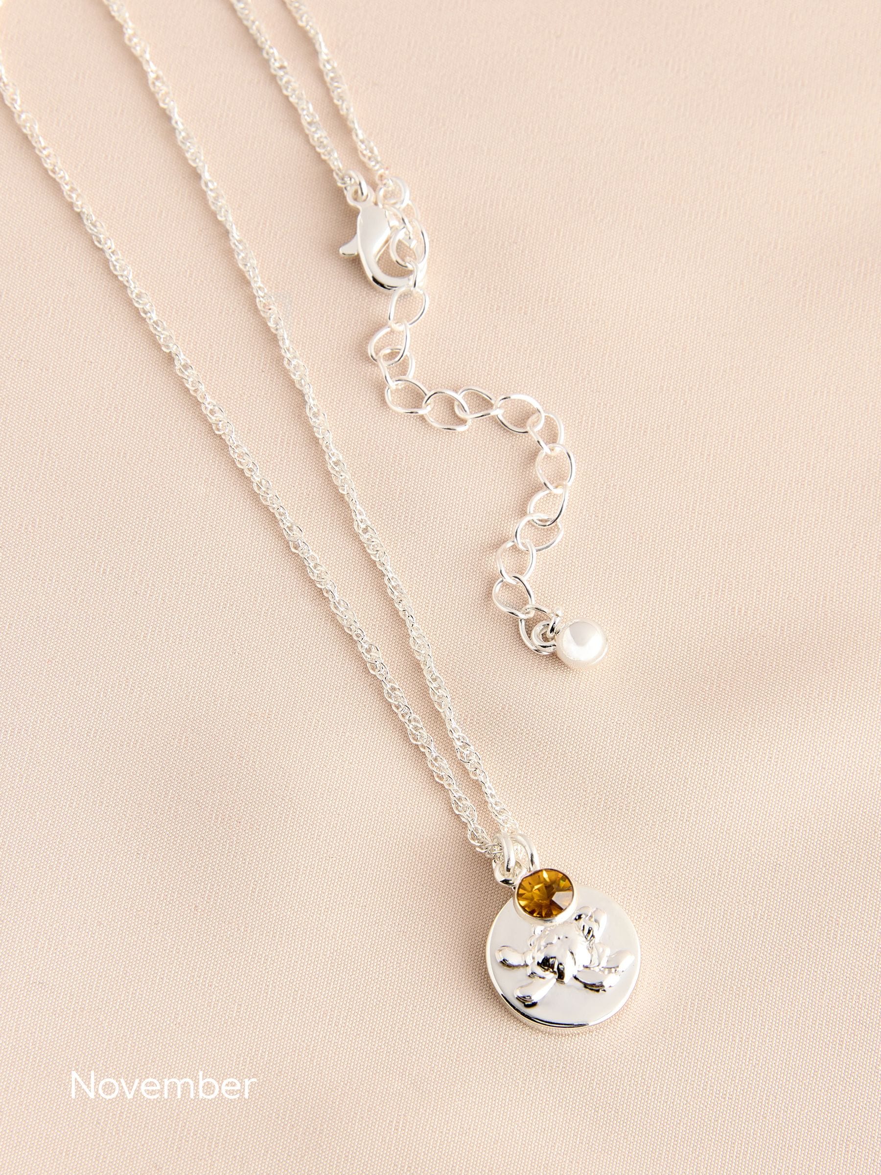 Silver Tone Birthstone Flower Necklace (British brand)