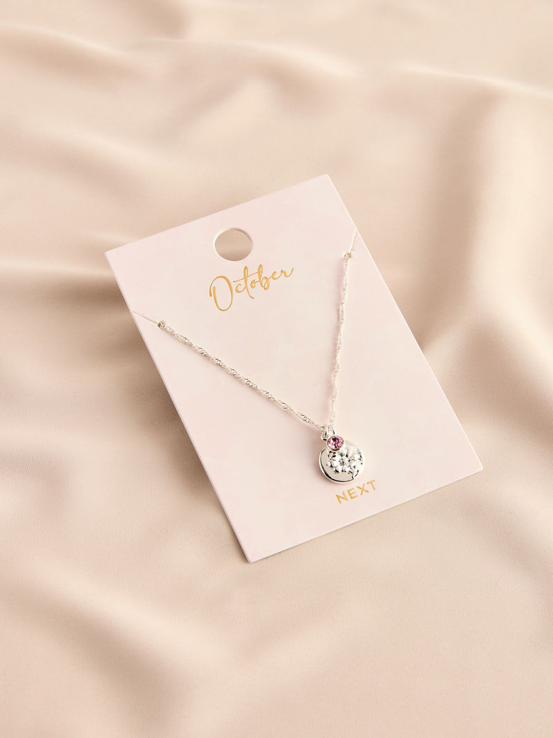 Silver Tone Birthstone Flower Necklace (British brand)