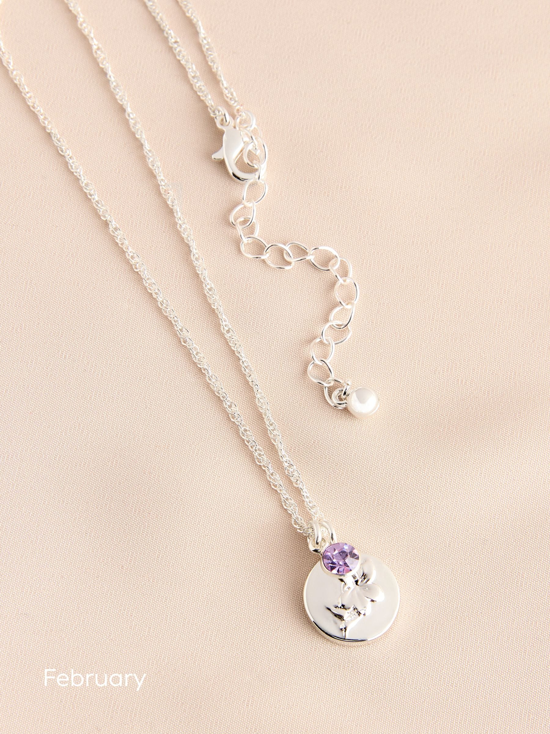 Silver Tone Birthstone Flower Necklace (British brand)