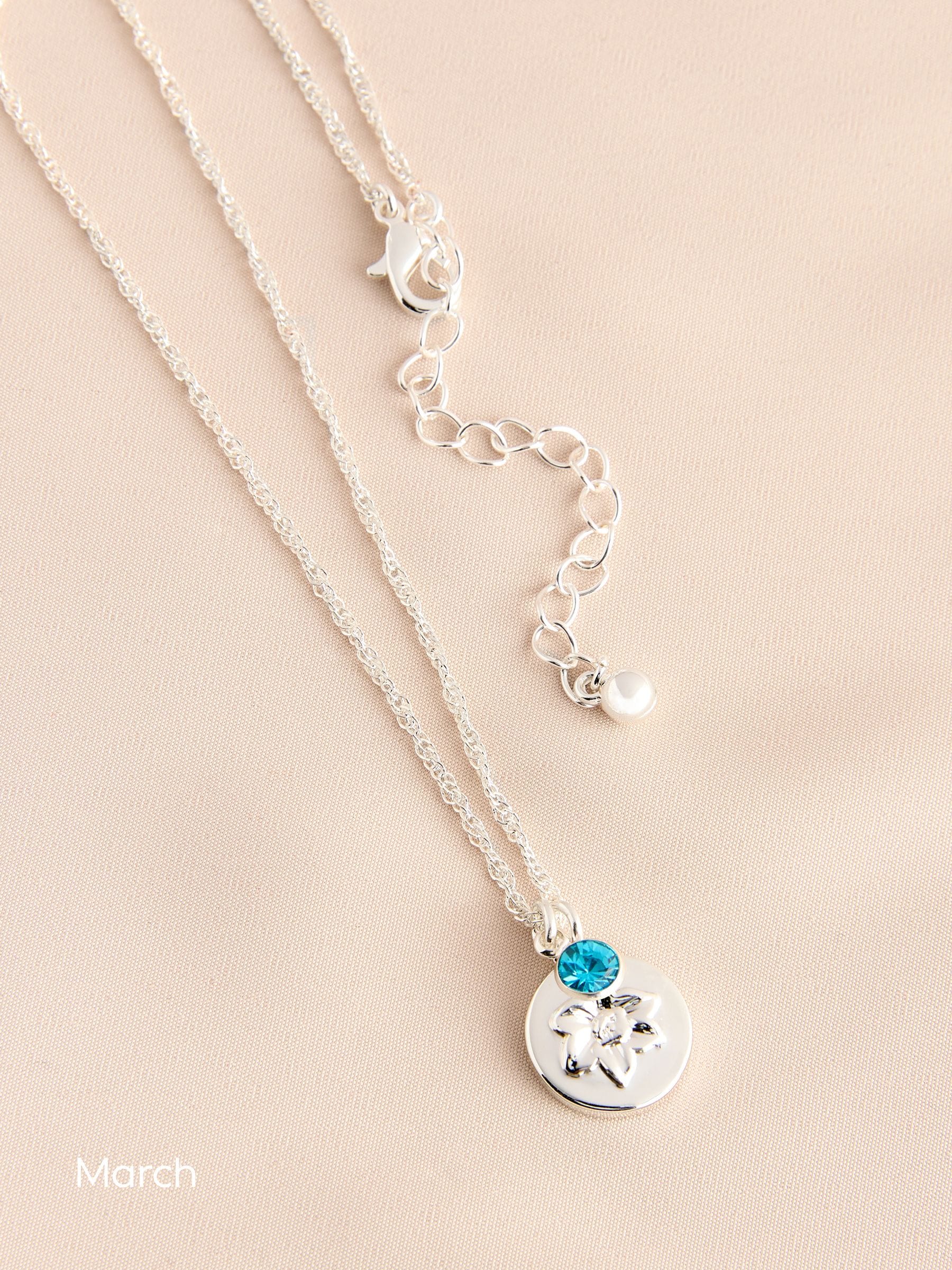 Silver Tone Birthstone Flower Necklace (British brand)