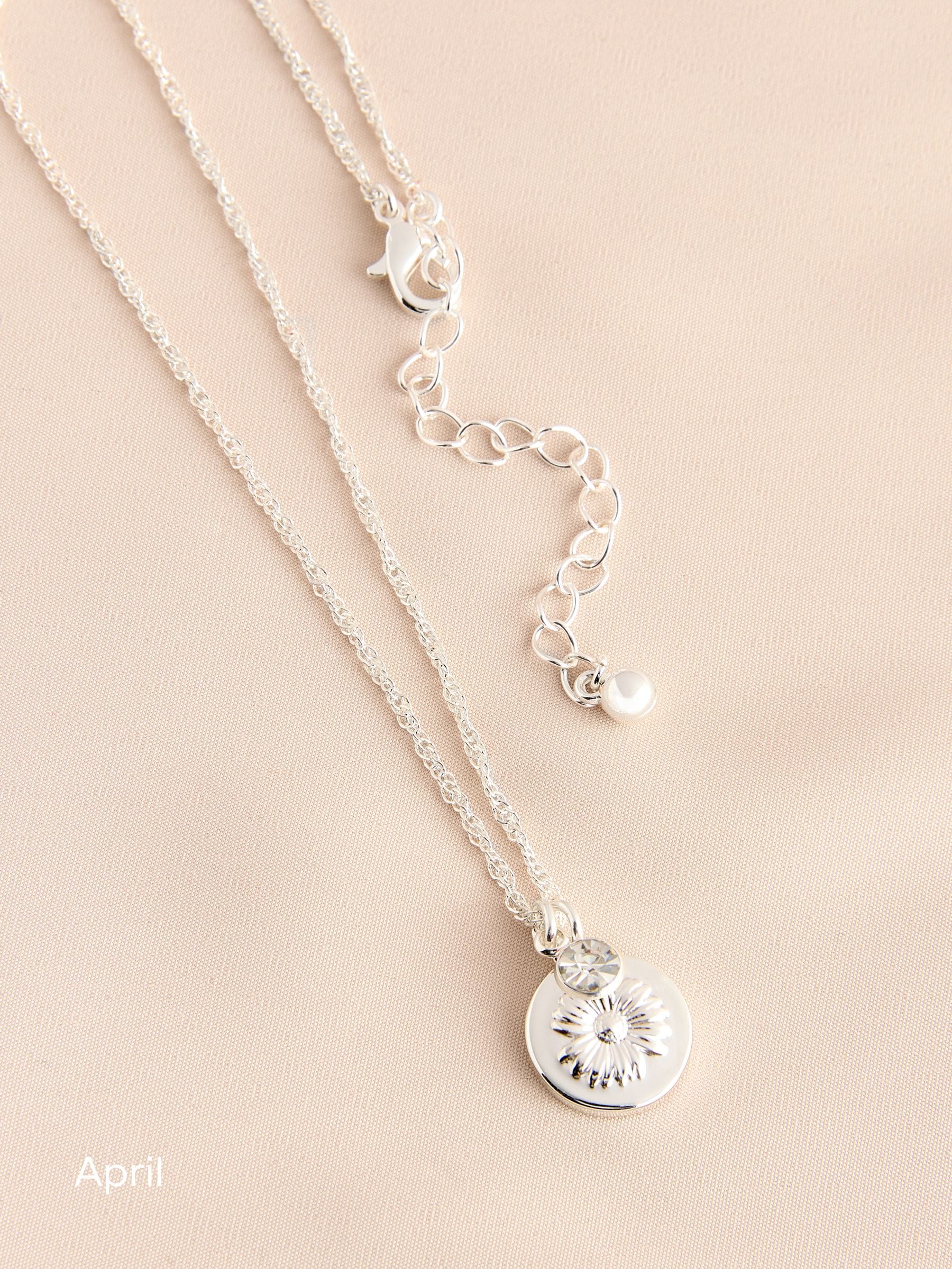 Silver Tone Birthstone Flower Necklace (British brand)