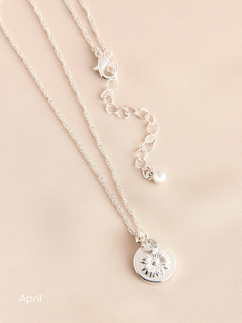 Silver Tone Birthstone Flower Necklace (British brand)