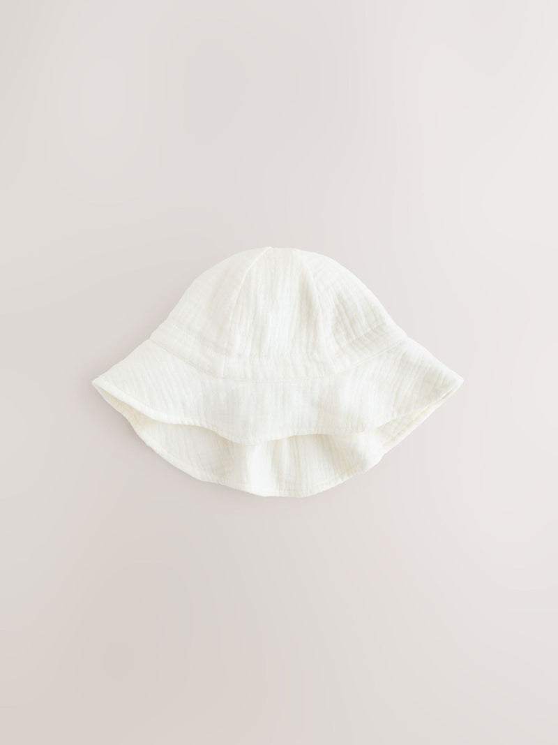 Baby bucket hat ecru woven crinkle - British product