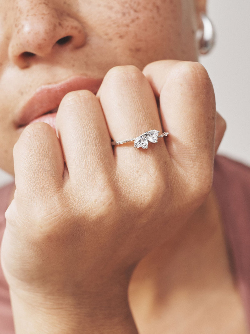Sterling silver intertwining heart ring, UK version