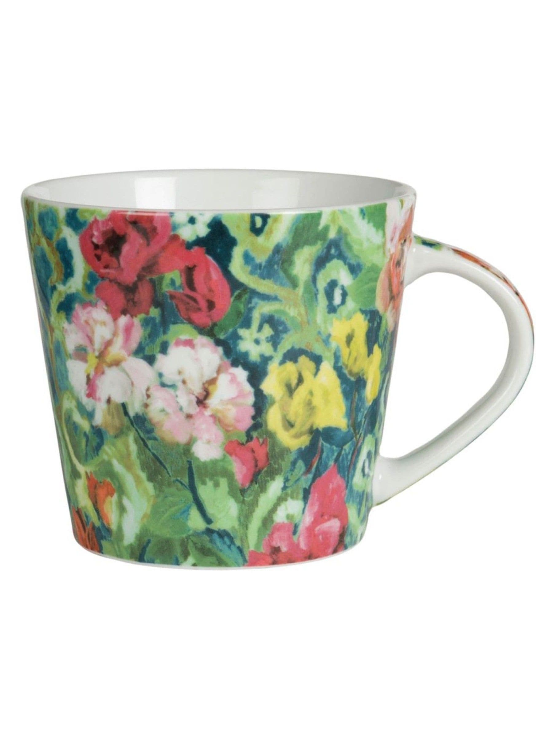 Designers Guild Set of 4 Vintage Green Tapestry Flower Mugs