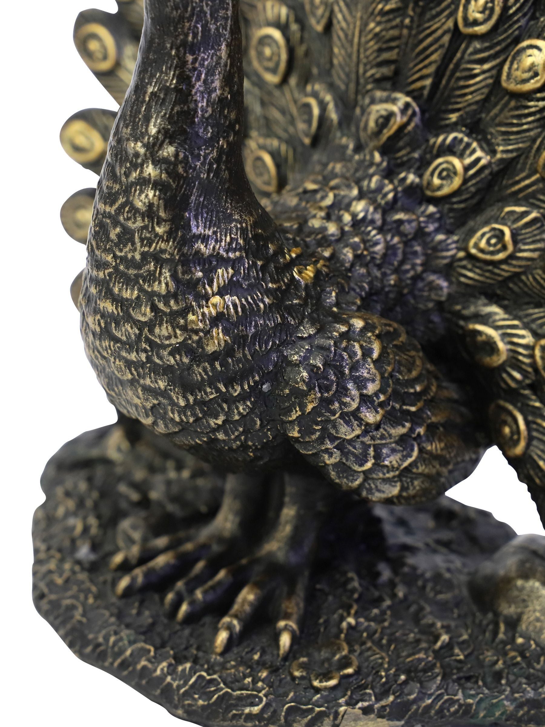 Libra Interiors bronze peacock sculpture 17cm, UK version