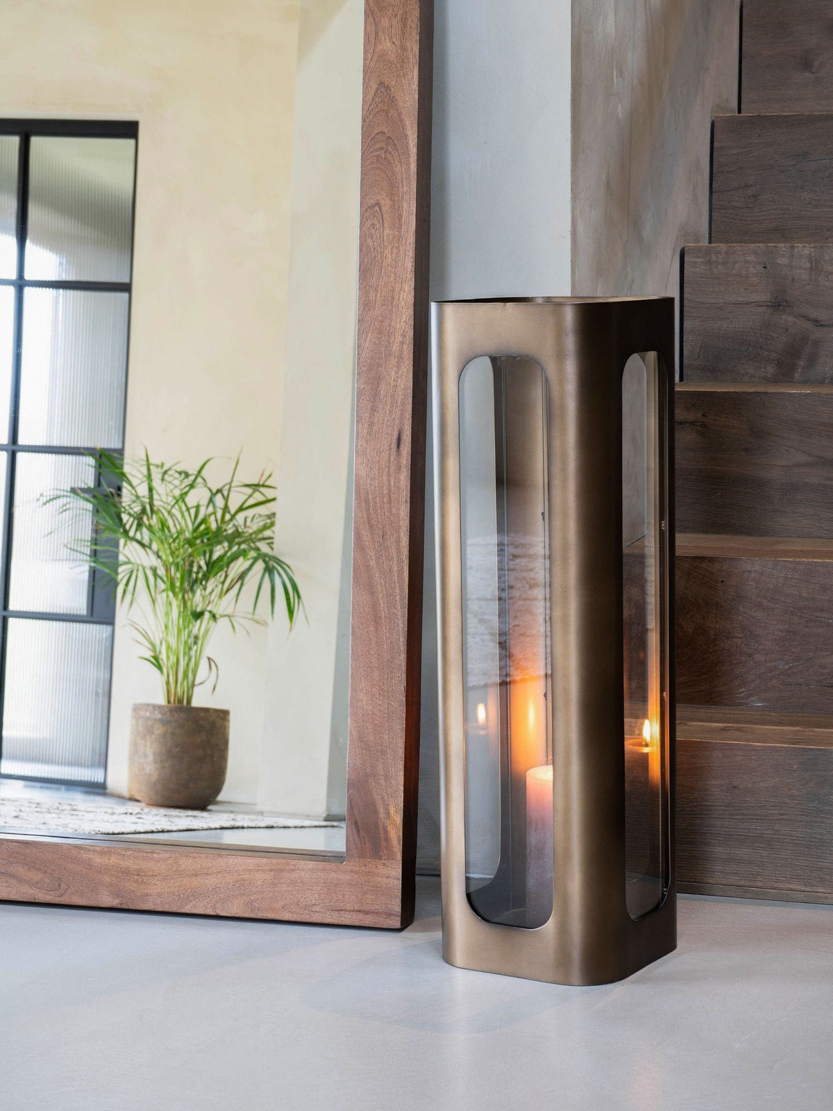Libra Interiors smoked gold glass hurricane 78cm imported from the UK