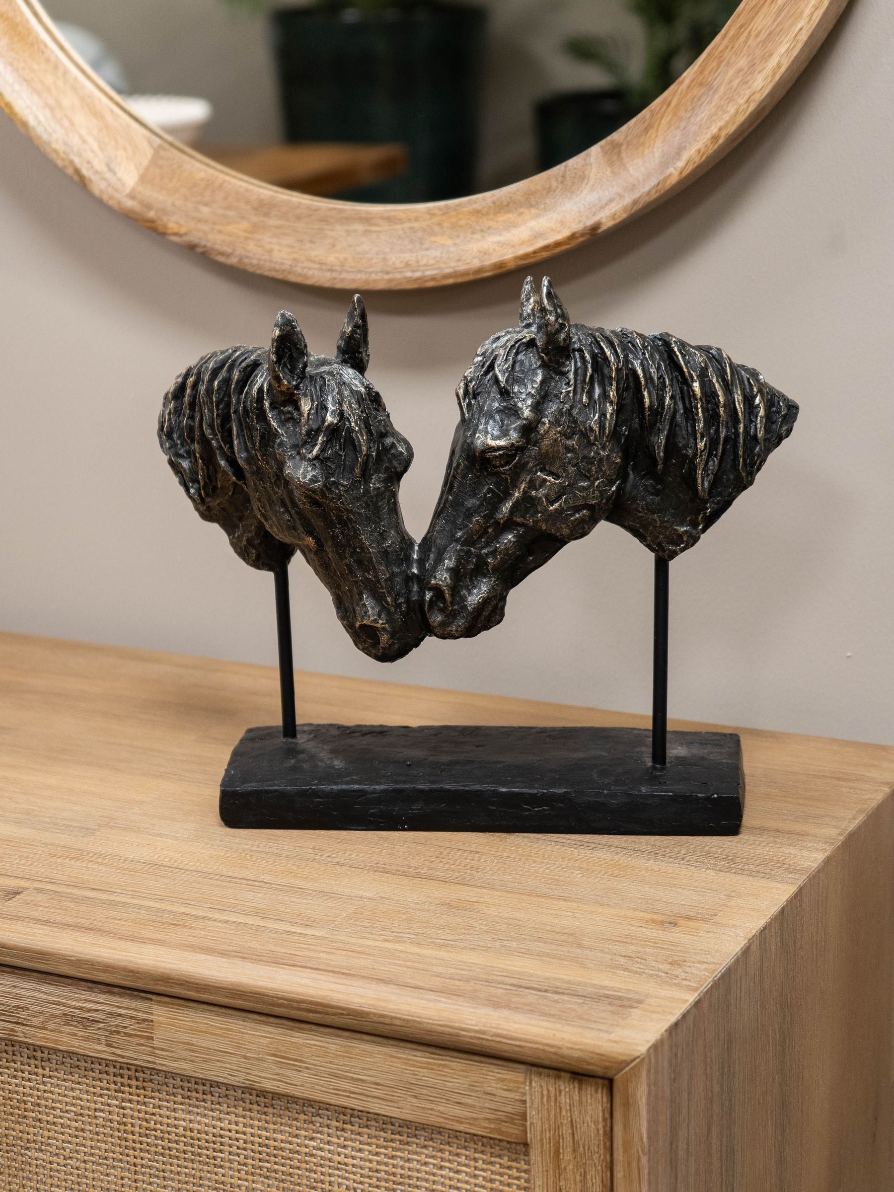 Libra Interiors bronze nuzzling bay horse heads sculpture, UK version