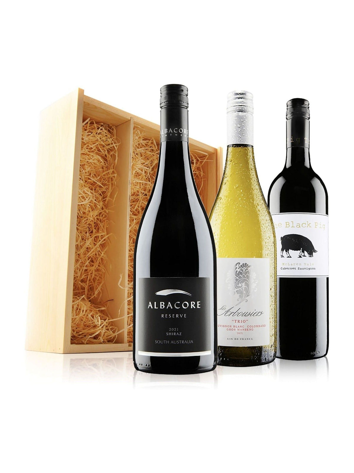 Virgin Wines mixed wine trio in wooden gift box (British brand)