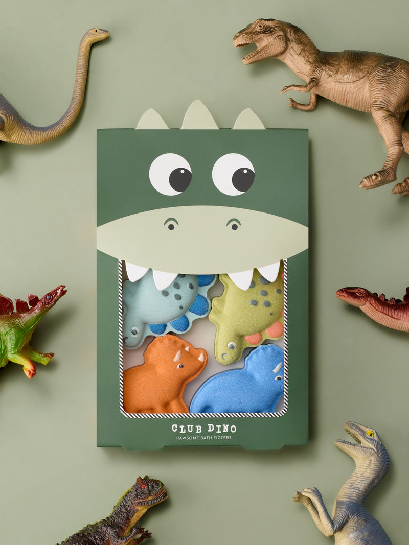 Dino Club dinosaur-shaped bath fizzers set of 4 - British product