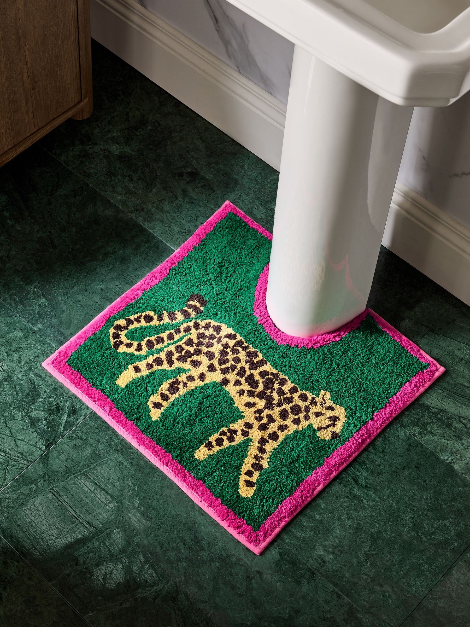 Green Cheetah Animal Print Pedestal Mat