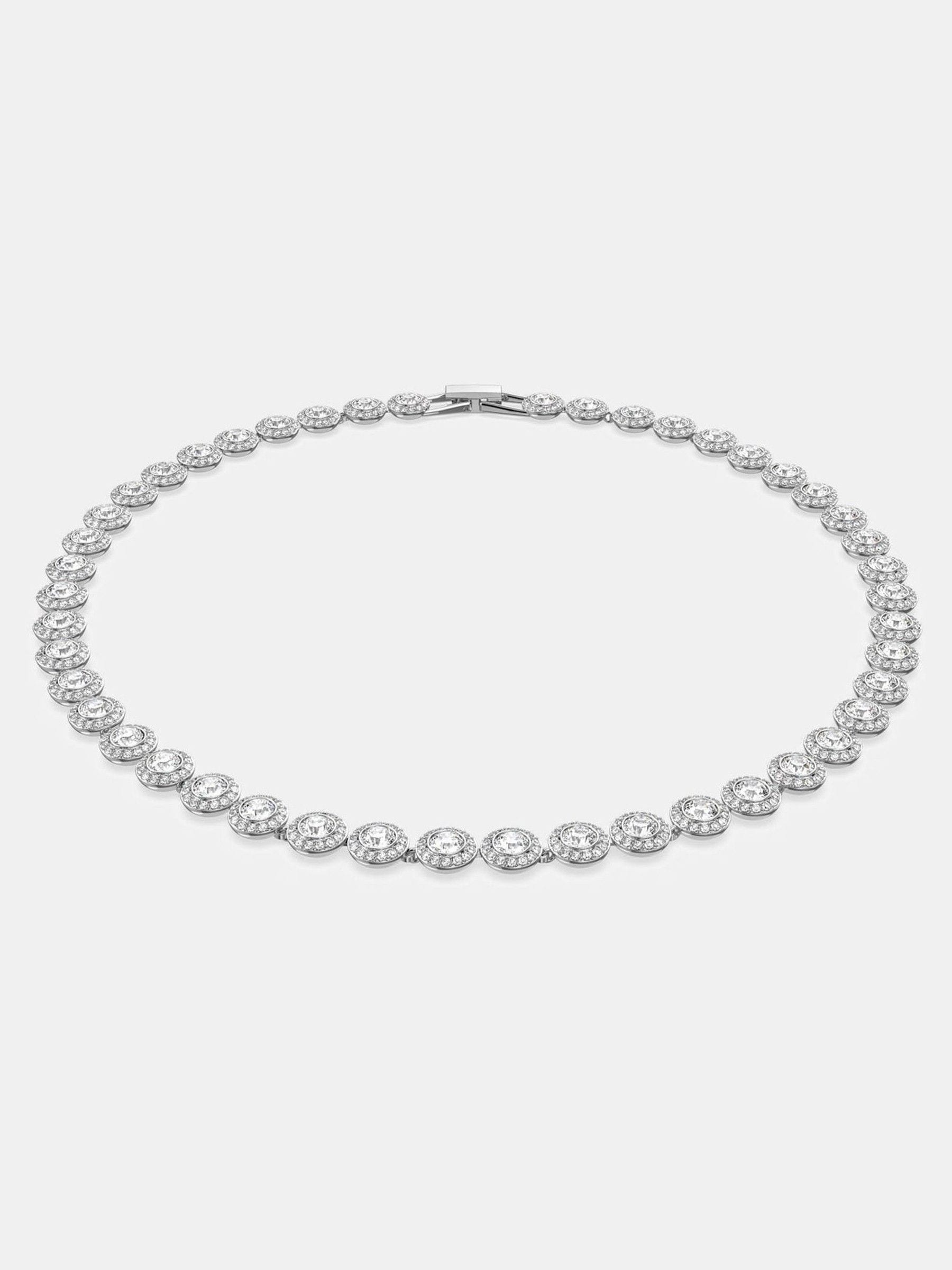 Medium Silver Tennis Necklace with Round Cut Rhodium Plated