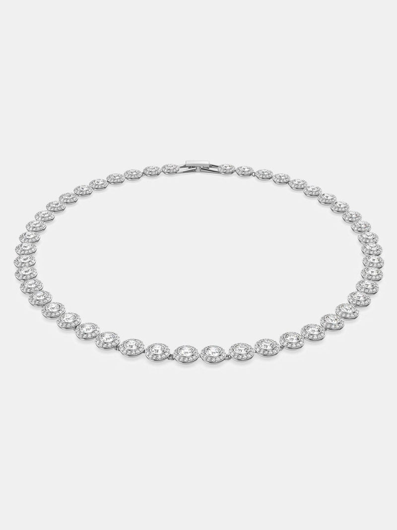 Medium Silver Tennis Necklace with Round Cut Rhodium Plated