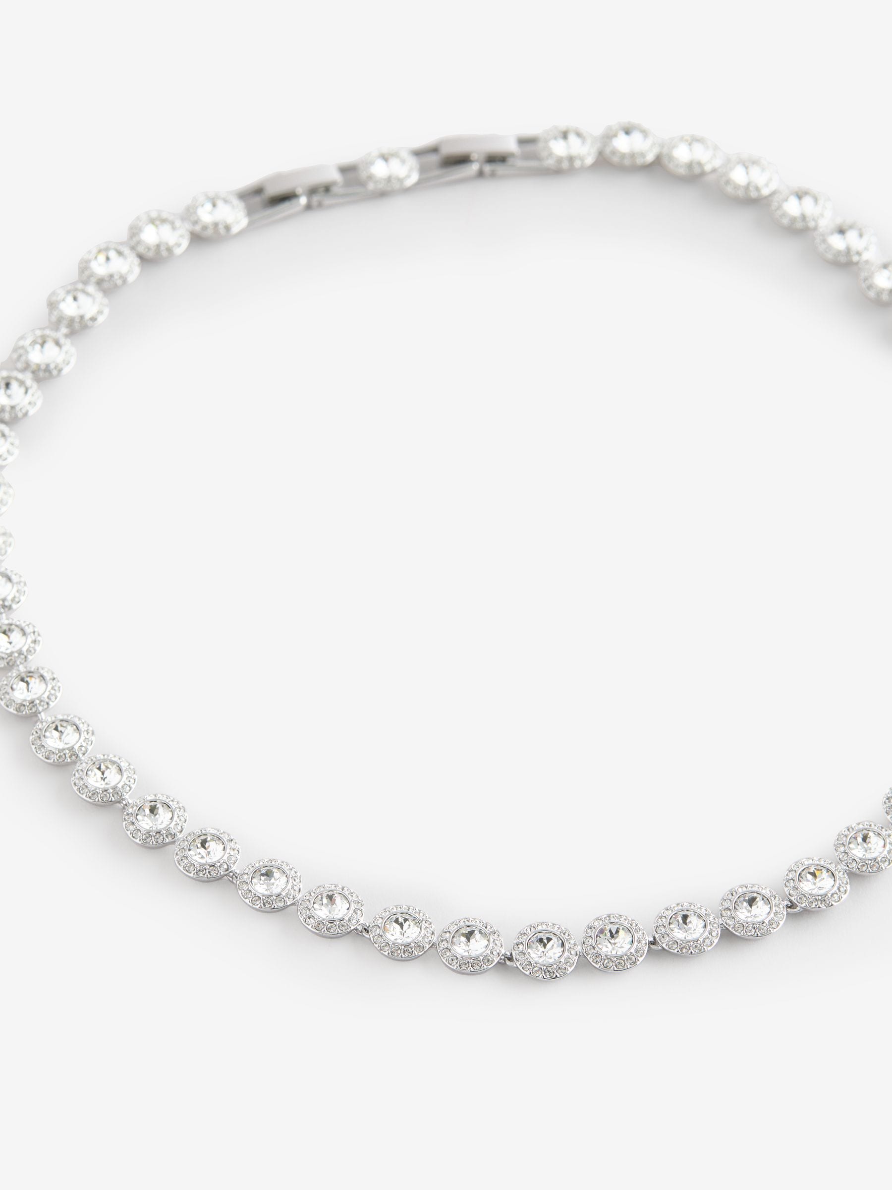Medium Silver Tennis Necklace with Round Cut Rhodium Plated