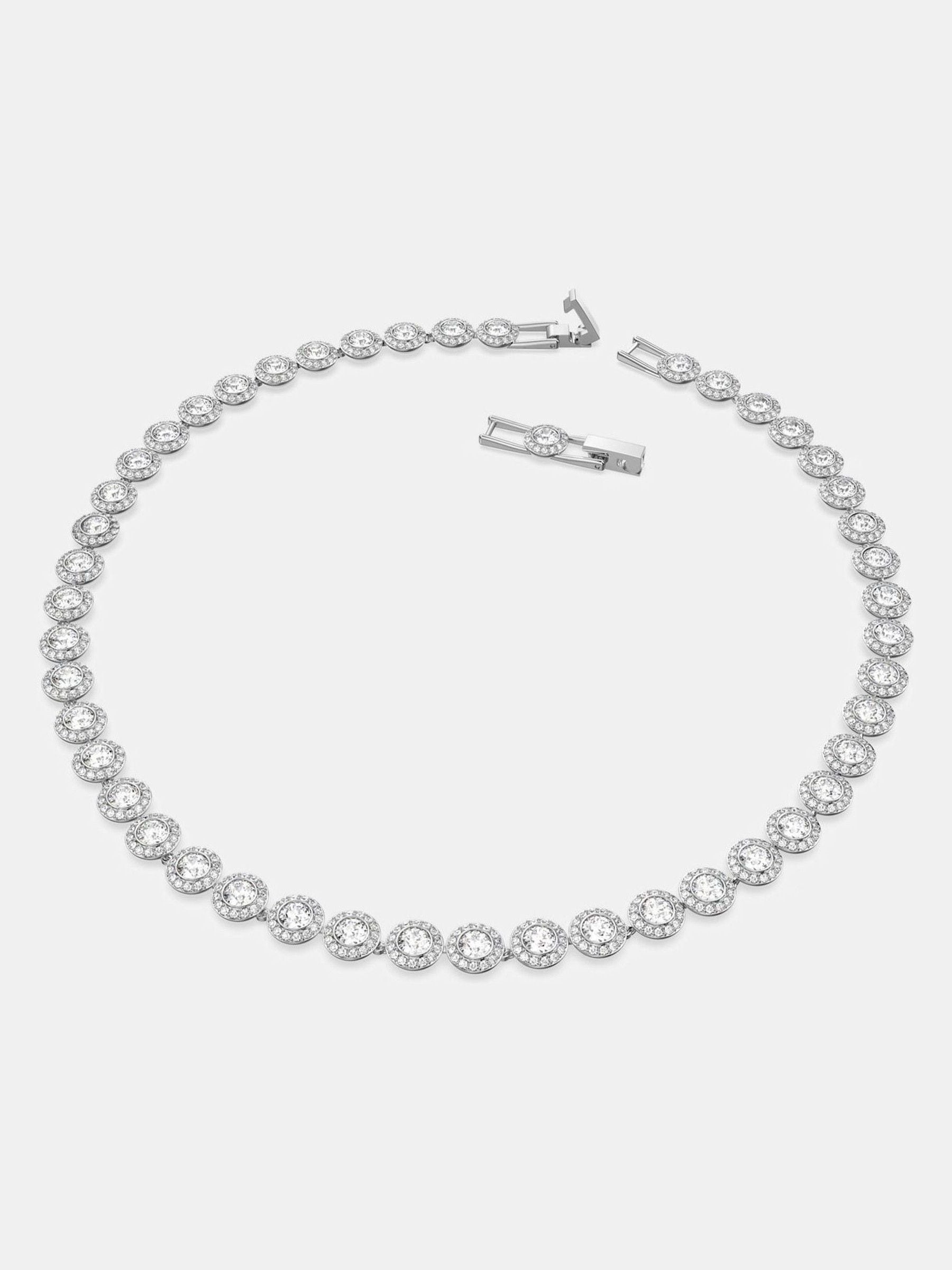 Medium Silver Tennis Necklace with Round Cut Rhodium Plated