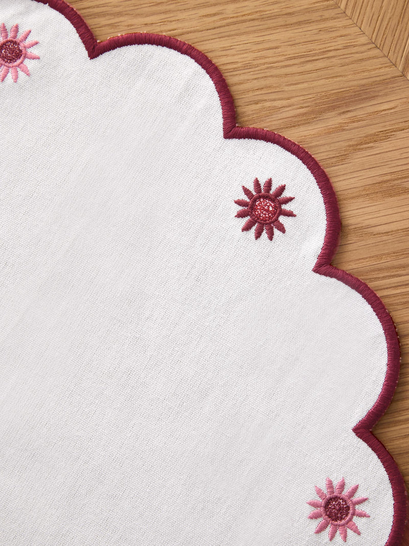 Nina Campbell red floral embroidered placemats 38cm, imported from the UK