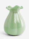 Sage green scalloped glass vase 23cm, UK version