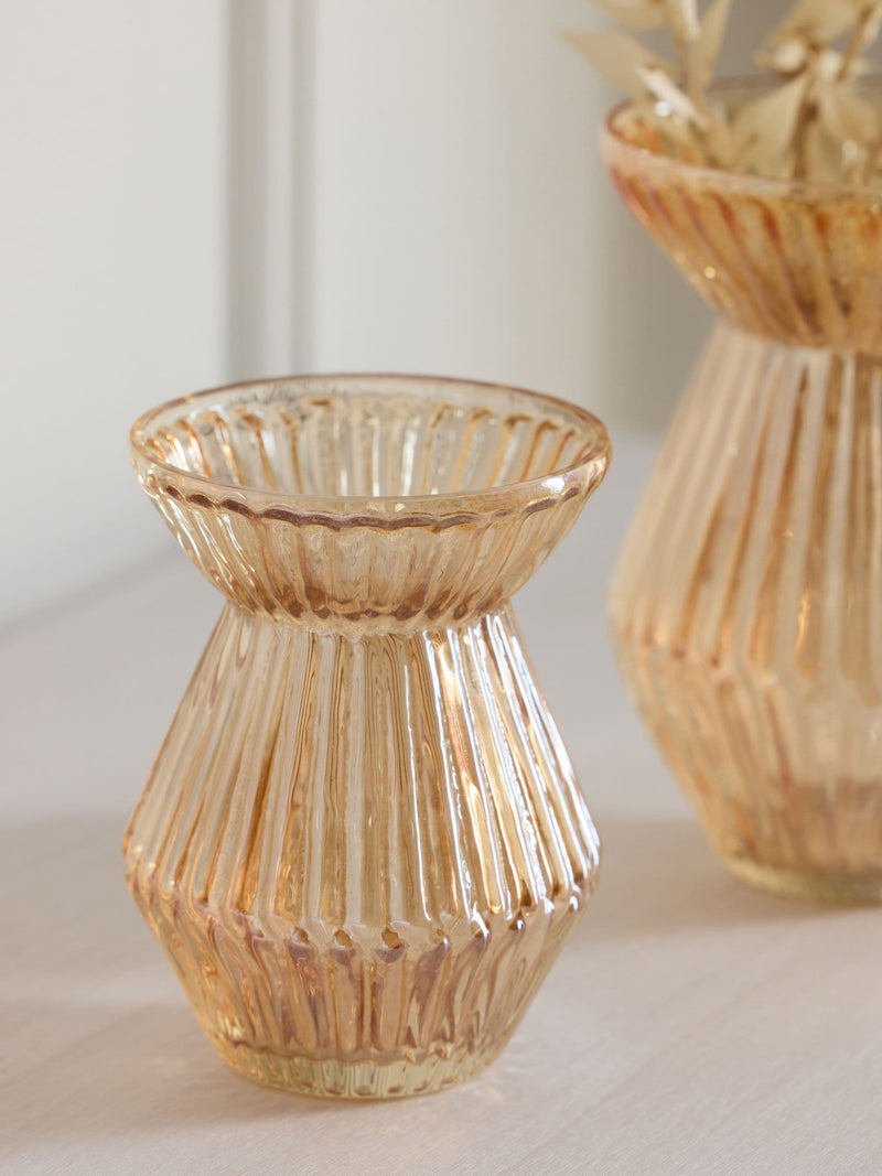 Gold lustre ribbed glass vases set of 2, imported from the UK